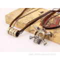 Handmade Leather Mens Pendant Necklace With Rhinestone Skull